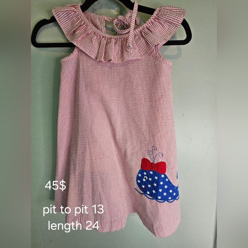 Girls dress red white and blue with whale applique